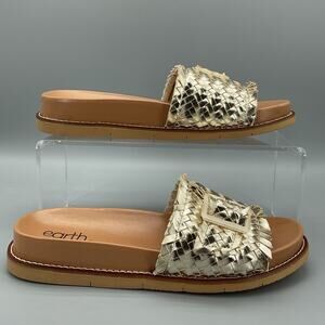 NEW earth Women’s Fontane Woven Flat Sandals Gold Size 7.5M